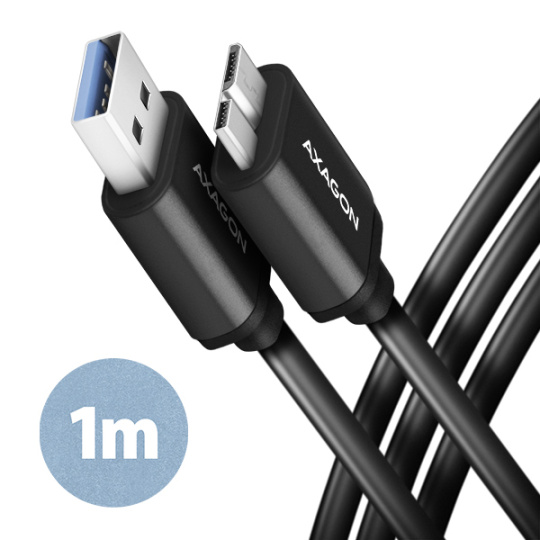 AXAGON BUMM3-AM10AB, SPEED kábel Micro-B USB <->USB-A, 1 m, USB 3</->.2 Gen 1, 3A, ALU, tpe, čierna