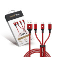 RhinoTech nabíjecí a datový kabel 3v1 USB-A (MicroUSB + Lightning + USB-C) 1,2m červená
