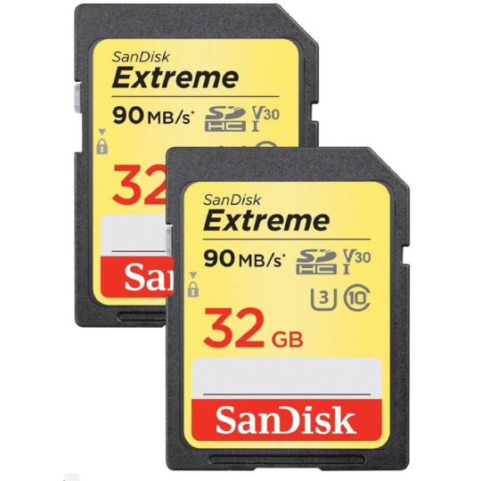 Karta SanDisk SDHC 32GB Extreme (90MB/s V30 UHS-I U3) 2-pack