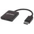Manhattan Hub, MST hub, DisplayPort na duálny DisplayPort (M/F), 4K@30Hz, čierny