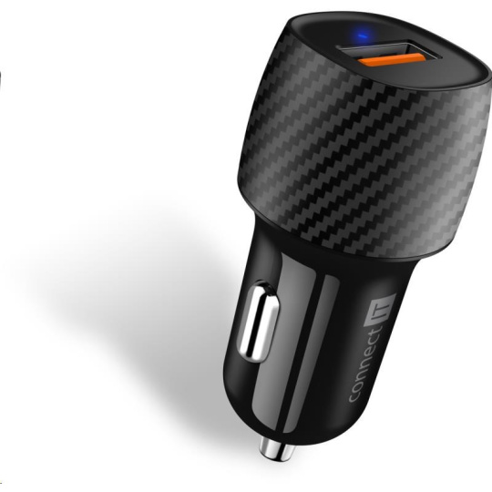 CONNECT IT InCarz QUICK CHARGE 3.0 nabíjačka do auta, 1x USB-A, 3 A, uhlíková