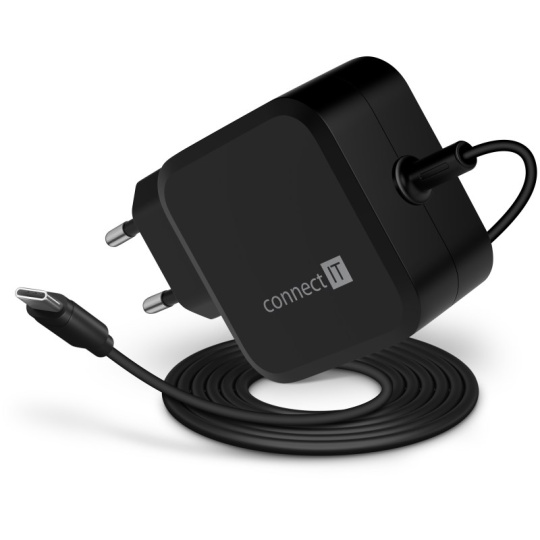 CONNECT IT C-Power Mini univerzální notebookový adaptér USB-C, PD 67 W, černá