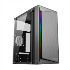 1stCOOL case STEP GAMER 2, micro tower, AU, USB 3.0, RGB pásik, bez napájania, priehľadná bočnica, čierna 1stCOOL case STEP GAMER 2, micro tower, AU, USB 3.0, RGB pásik, bez napájania, priehľadná bočnica, čierna