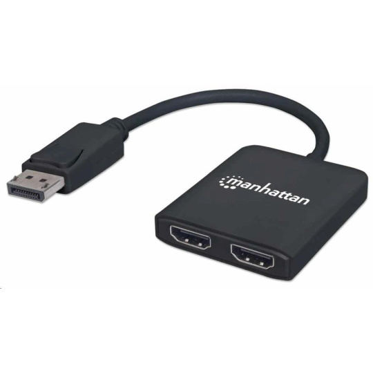 Manhattan Hub, MST hub DisplayPort na duálny HDMI (M/F), čierny